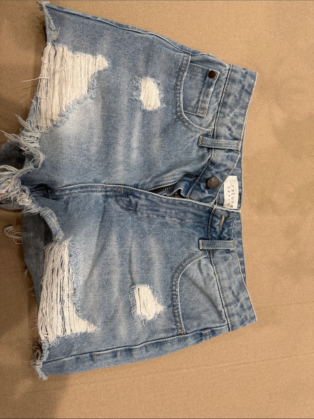 Light Wash Distressed Denim Shorts - Unbranded